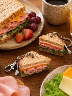 Ham & Cheese Sandwich Keychain or Bag Clip | Handmade Lunch Sandwich Charm